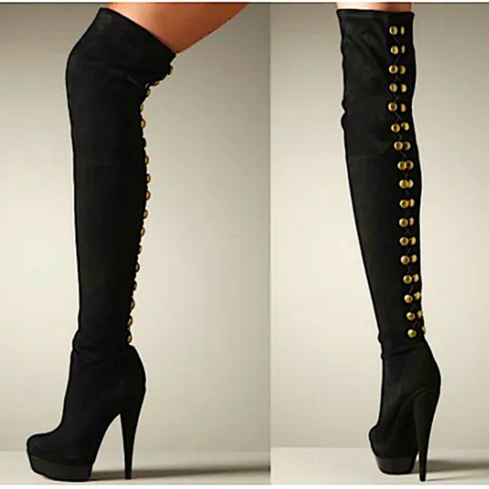 RACHEL ZOE Brigitte Stretch Suede Studded OTK Boots